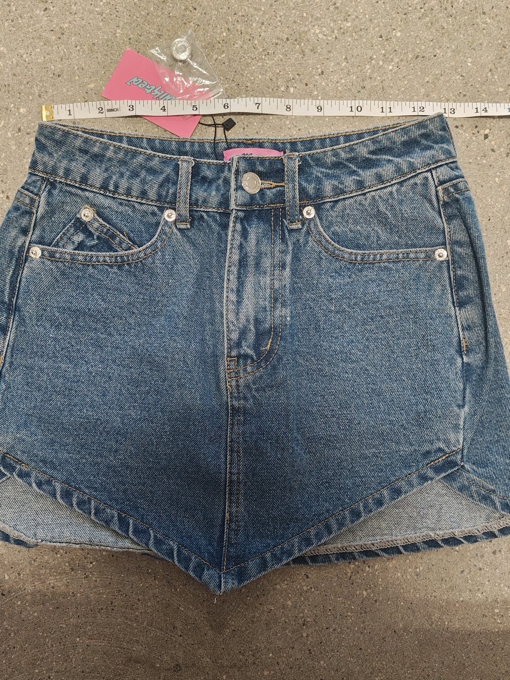 Edikted blue denim mini skirt v cut front - Picture 4 of 6